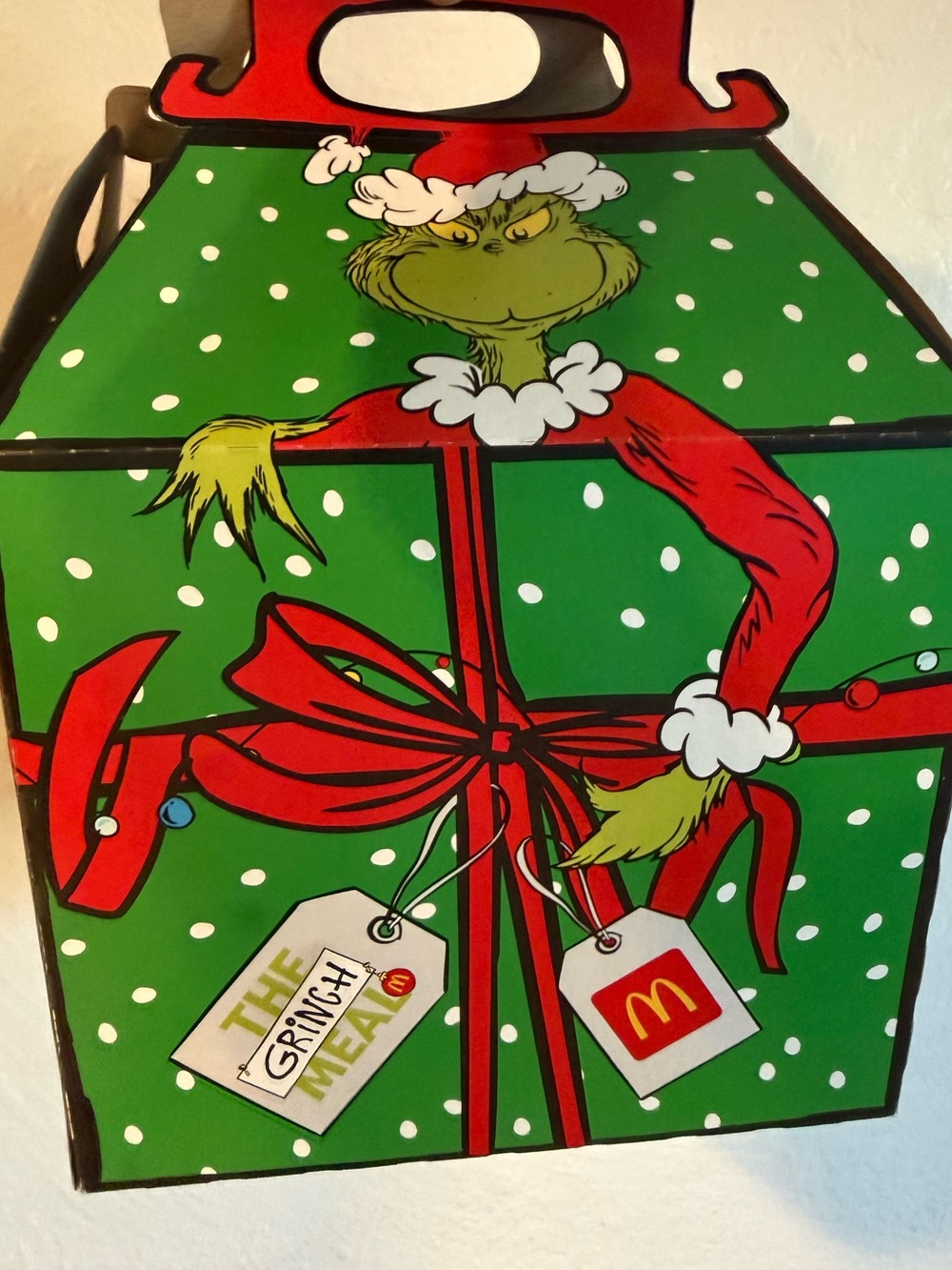 McDonald's Green Grinch Holiday Gift Box with Red Bow